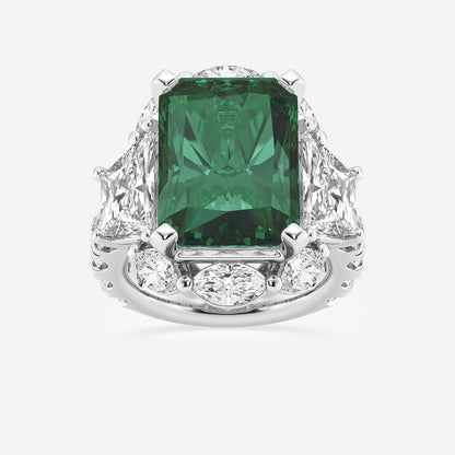 Ring with a green gemstone and diamond accents on a white background