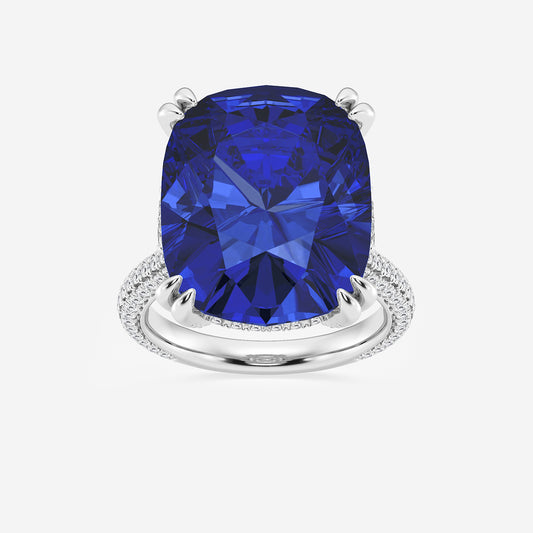 Elongated Cushion Sapphire Hidden Halo Ring