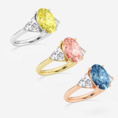 Charon Fancy Blue Oval Diamond Three Stone Ring