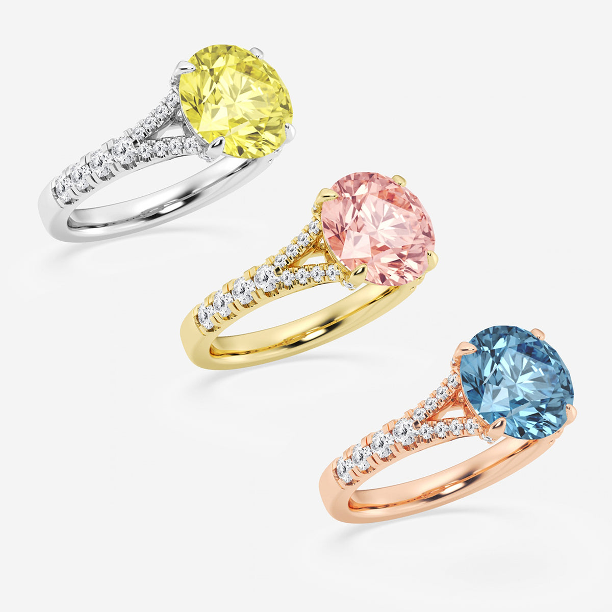 Abigail Fancy Pink Round Diamond Split Shank Ring in Platinum