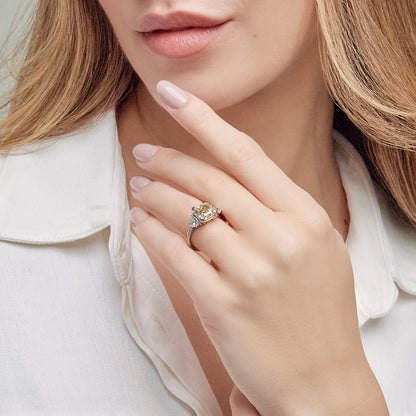 Thalia Fancy Yellow Cushion Diamond Three Stone Ring