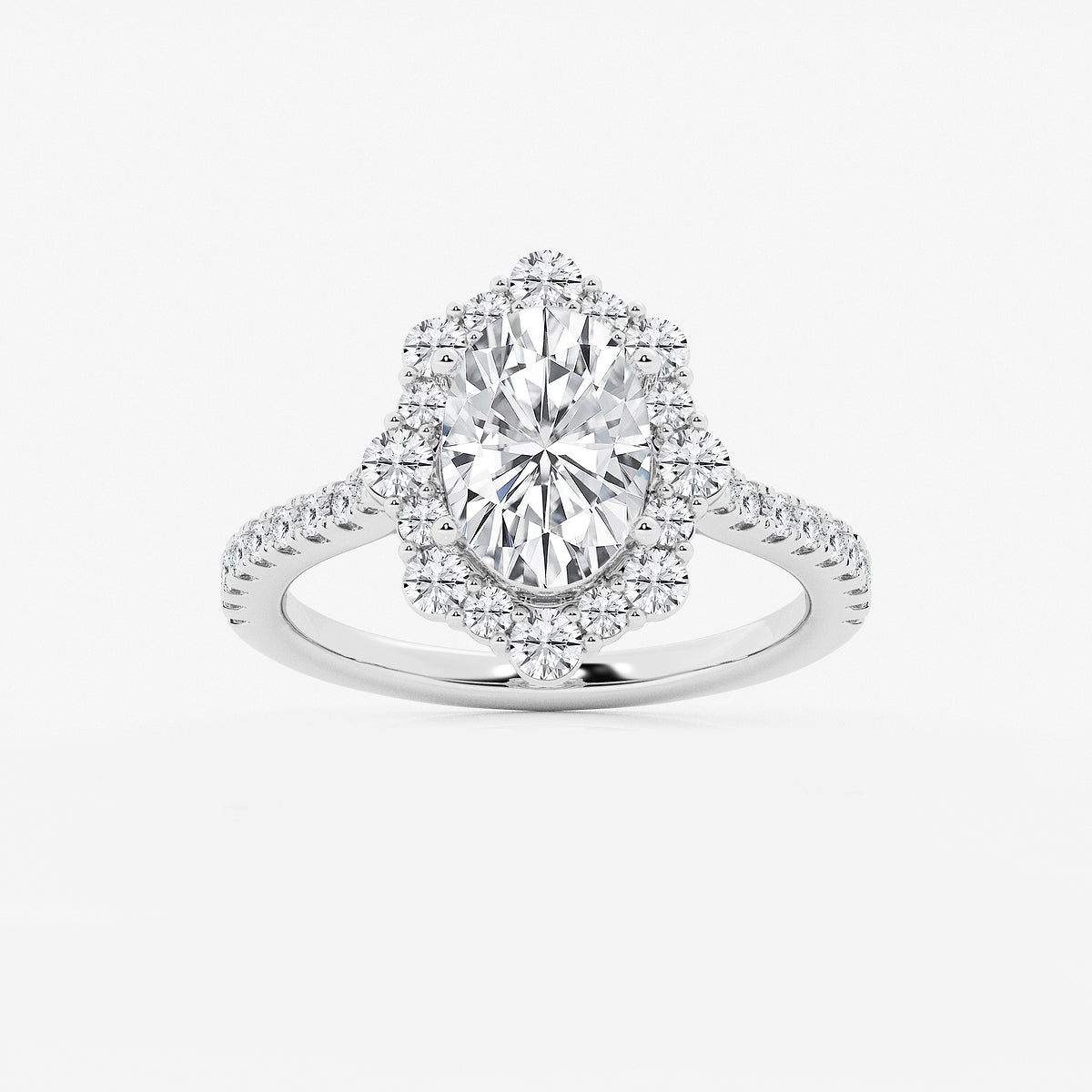 Solstice Oval Diamond Floral Halo Engagement Ring in 14K White Gold - 2.78 CTW