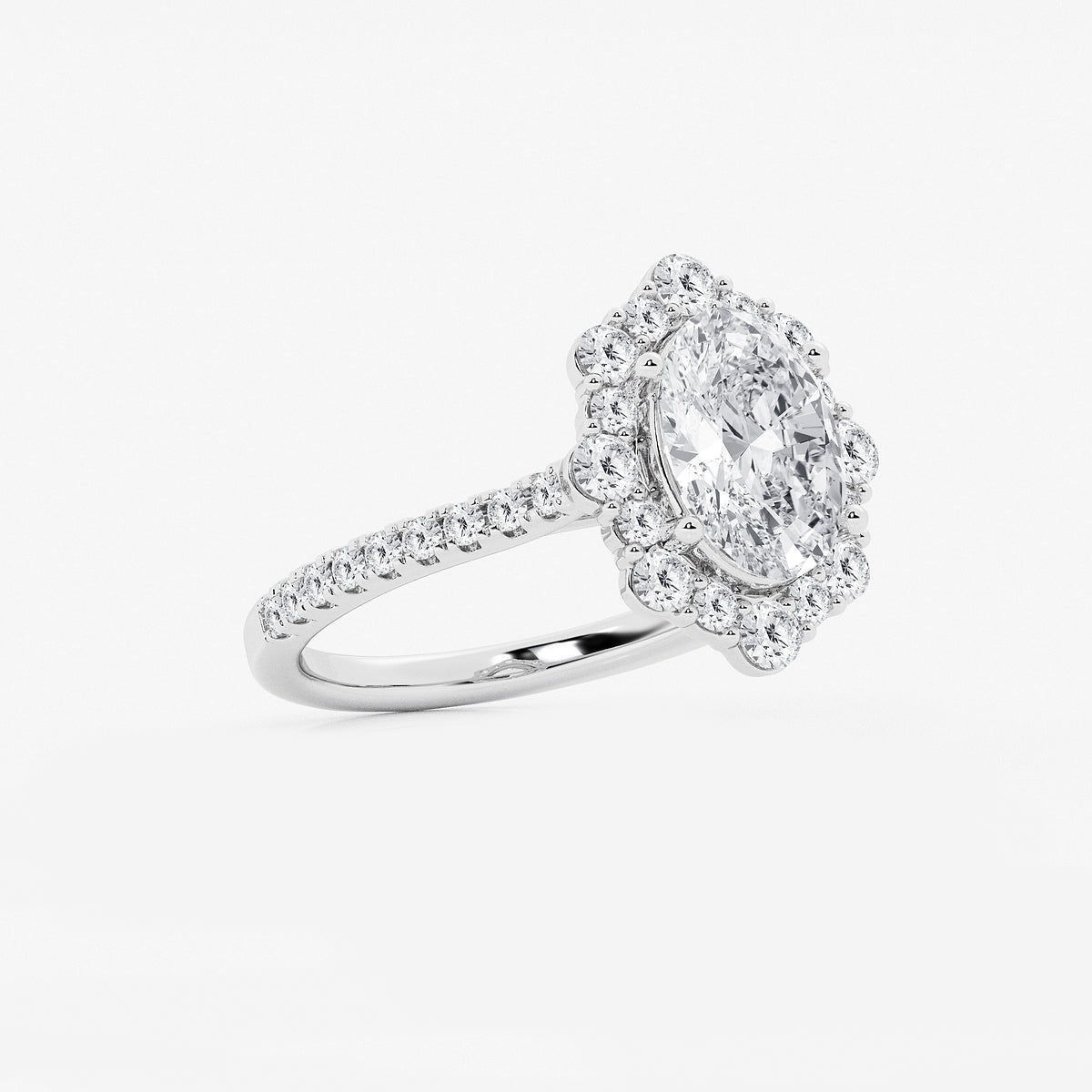 Solstice Oval Diamond Floral Halo Engagement Ring in 14K White Gold - 2.78 CTW