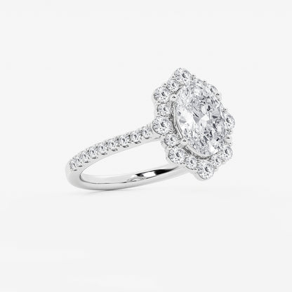 Solstice Oval Diamond Floral Halo Engagement Ring in 14K White Gold - 2.78 CTW