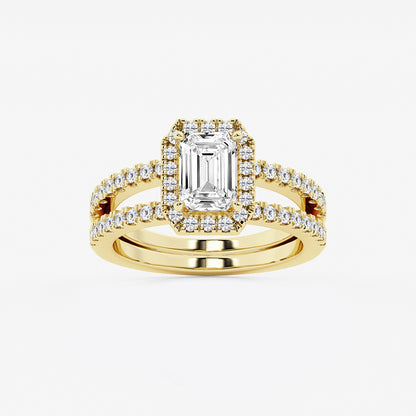 Sunshine Emerald Diamond Double Shank Halo Ring in 14K Yellow Gold - 2.125 CTW