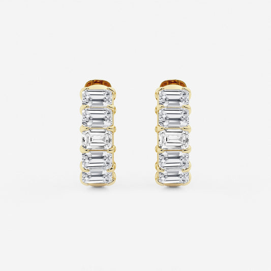 1 1/2 ctw Emerald Lab Grown Diamond Huggie Hoop Earrings    14K Yellow Gold, DE, VS1