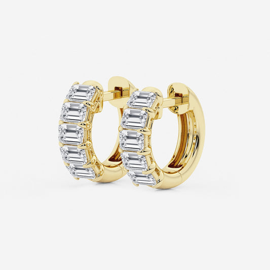 1 1/2 ctw Emerald Lab Grown Diamond Huggie Hoop Earrings    14K Yellow Gold, DE, VS1