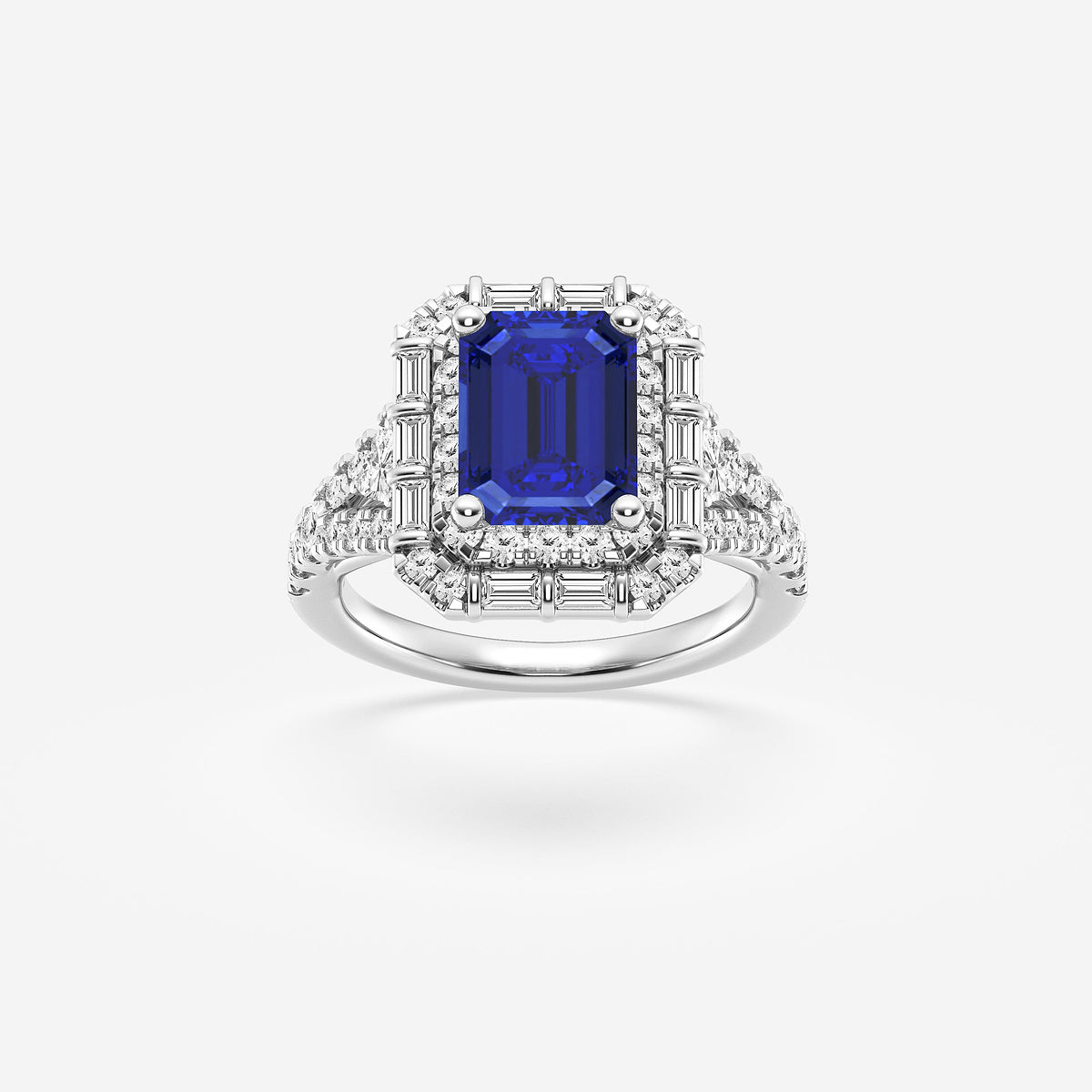Edelweiss Emerald Cut Sapphire Ring with Multi-Shape Diamonds