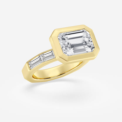Saira Emerald Diamond Engagement Ring with Baguette Sides