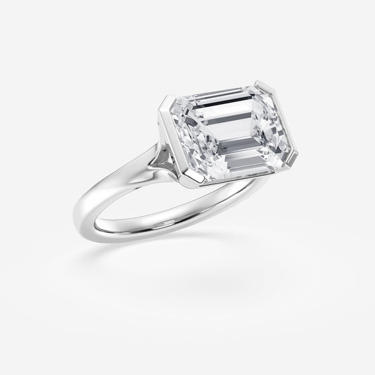 Majesty Emerald Diamond Half-Bezel Solitaire Engagement Ring