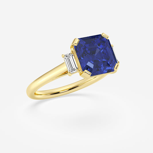Bouvardia Asscher Sapphire Engagement Ring with Baguette Diamonds