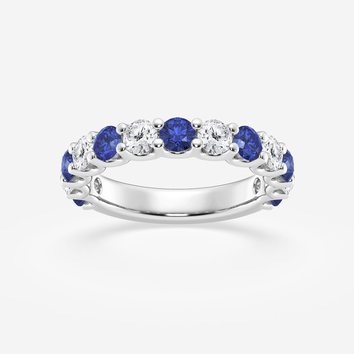 Janelle 3.50mm Round Cut Created Sapphire and 7/8 ctw Round Lab Grown Diamond Wedding Band    14K White Gold, DE, VS1