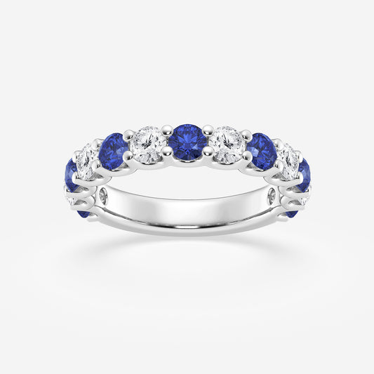 Janelle 3.50mm Round Cut Created Sapphire and 7/8 ctw Round Lab Grown Diamond Wedding Band    14K White Gold, DE, VS1