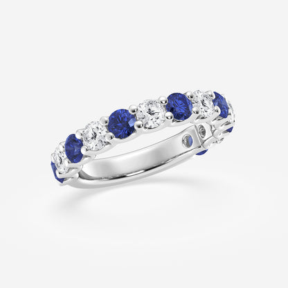 Janelle 3.50mm Round Cut Created Sapphire and 7/8 ctw Round Lab Grown Diamond Wedding Band    14K White Gold, DE, VS1