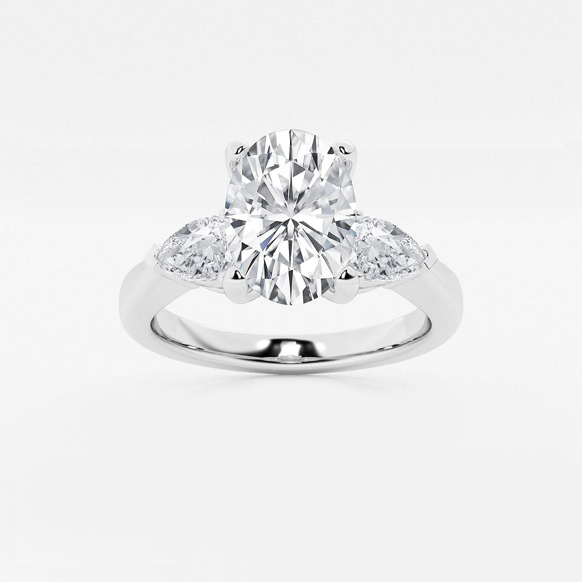 Selene Oval Diamond Three Stone Ring with Pear Accents in Platinum - 2.66 CTW