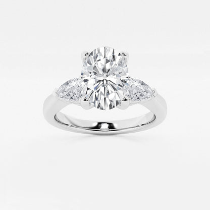 Selene Oval Diamond Three Stone Ring with Pear Accents in Platinum - 2.66 CTW