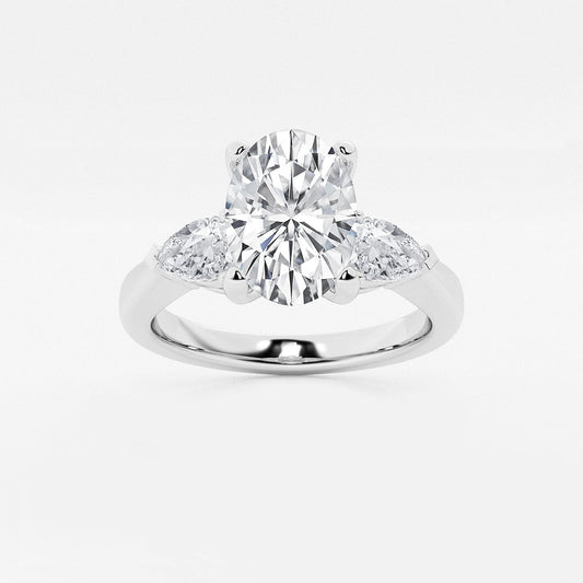 Selene Oval Diamond Three Stone Ring with Pear Accents in Platinum - 2.66 CTW