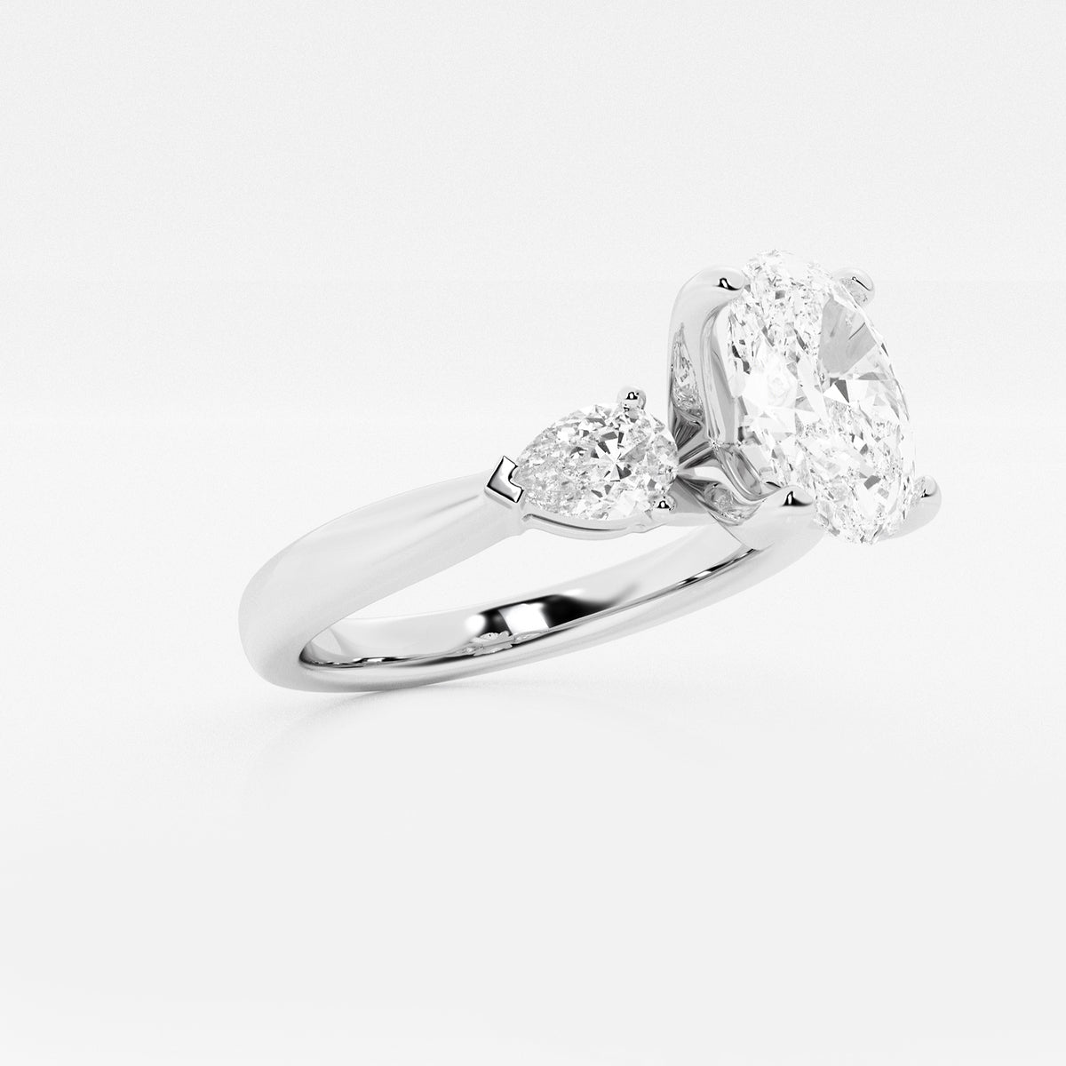 Selene Oval Diamond Three Stone Ring with Pear Accents in Platinum - 2.66 CTW