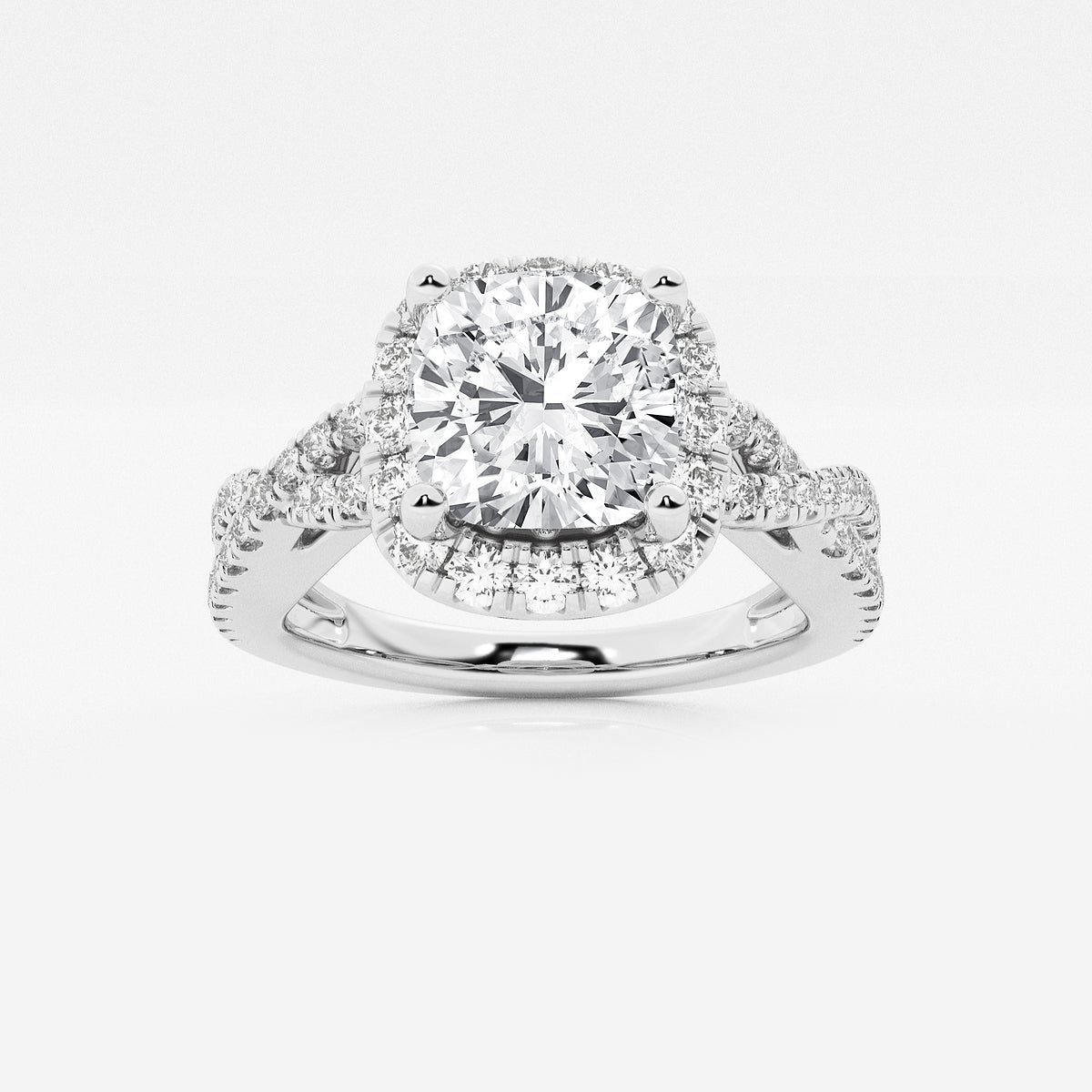 Utopia Cushion Diamond Crossover Halo Ring in 14K White Gold - 2.625 CTW
