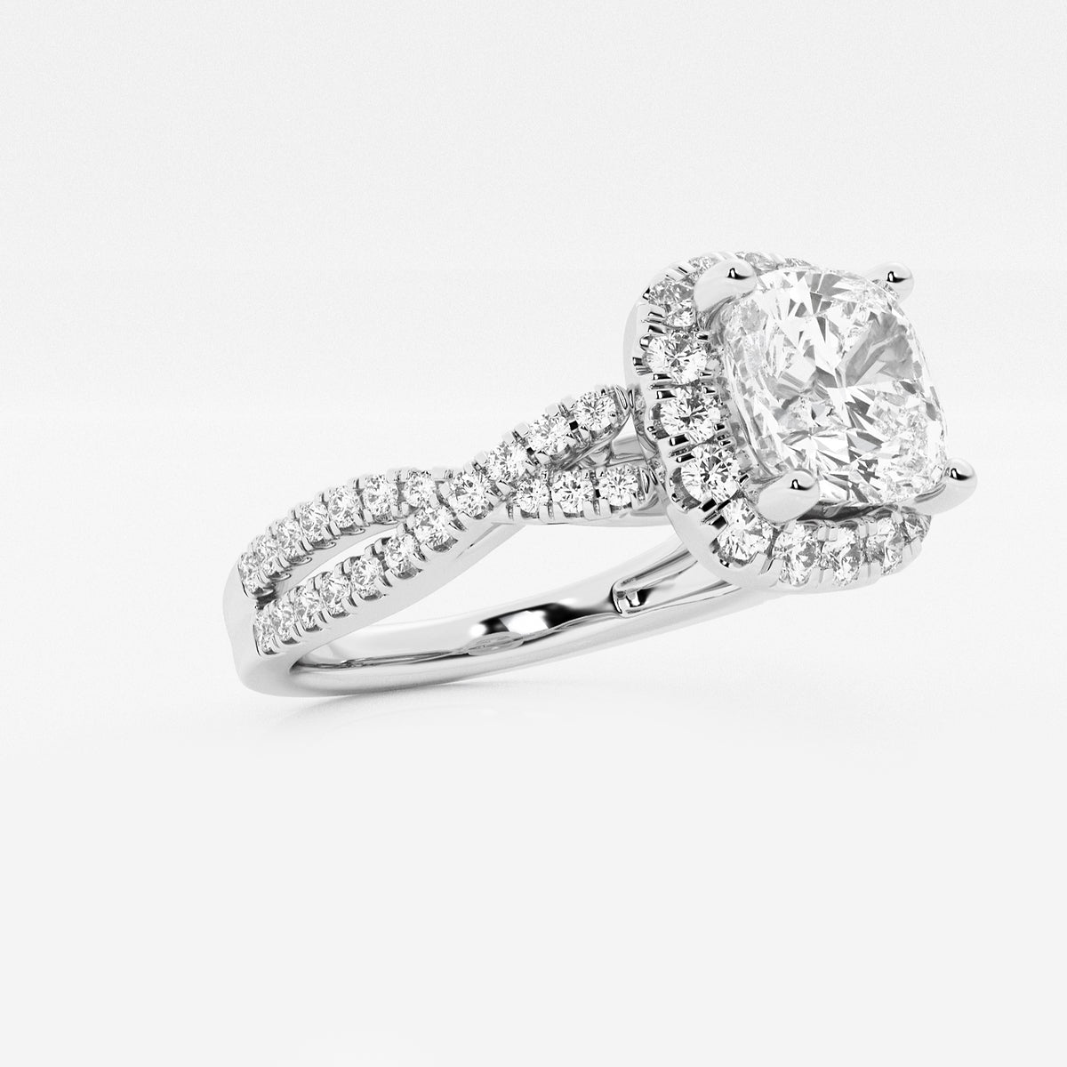 Utopia Cushion Diamond Crossover Halo Ring in 14K White Gold - 2.625 CTW
