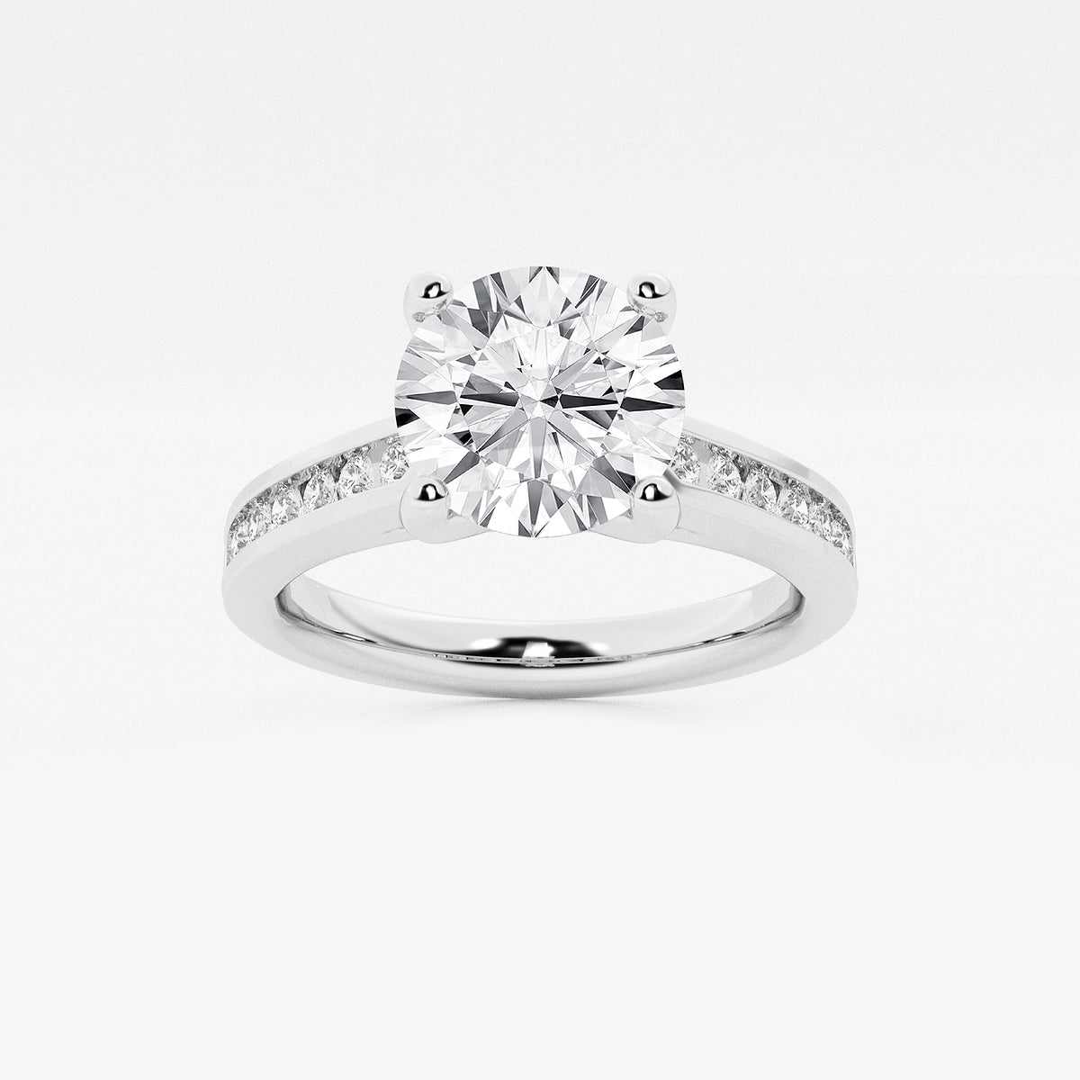 Round Diamond Engagement Ring with Channel Set Sides in Platinum - 8.25 CTW