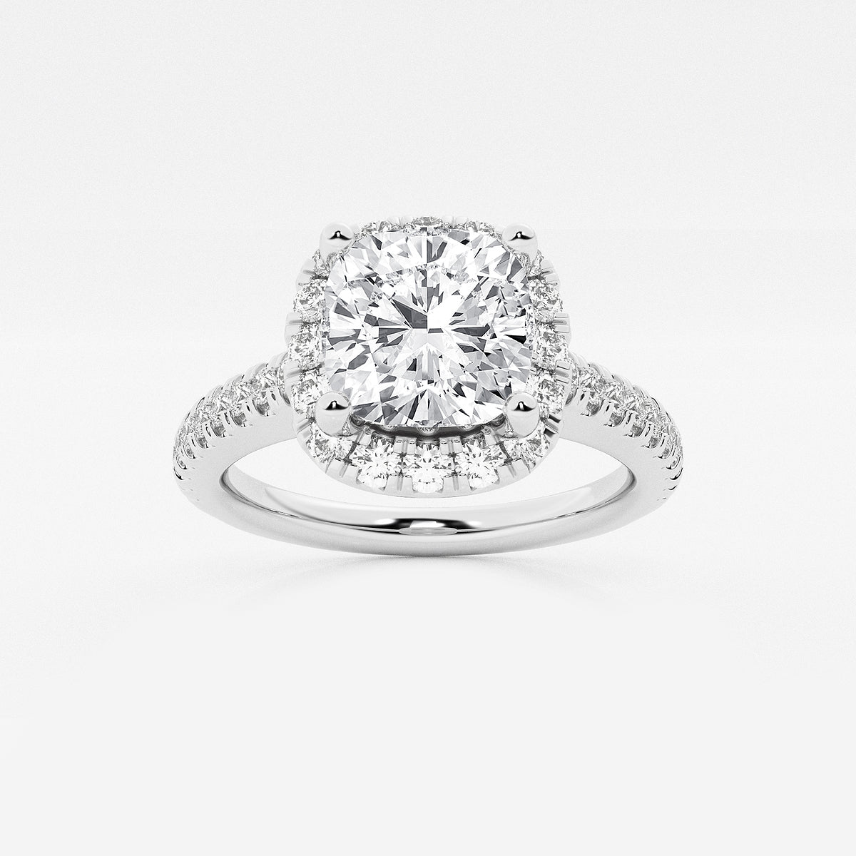 Moonlight Cushion Diamond V-Prong Halo Ring in 14K White Gold - 2.5 CTW