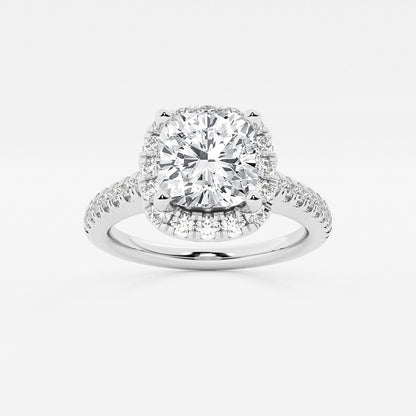 Moonlight Cushion Diamond V-Prong Halo Ring in 14K White Gold - 2.5 CTW
