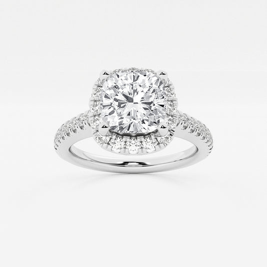 Moonlight Cushion Diamond V-Prong Halo Ring in 14K White Gold - 2.5 CTW