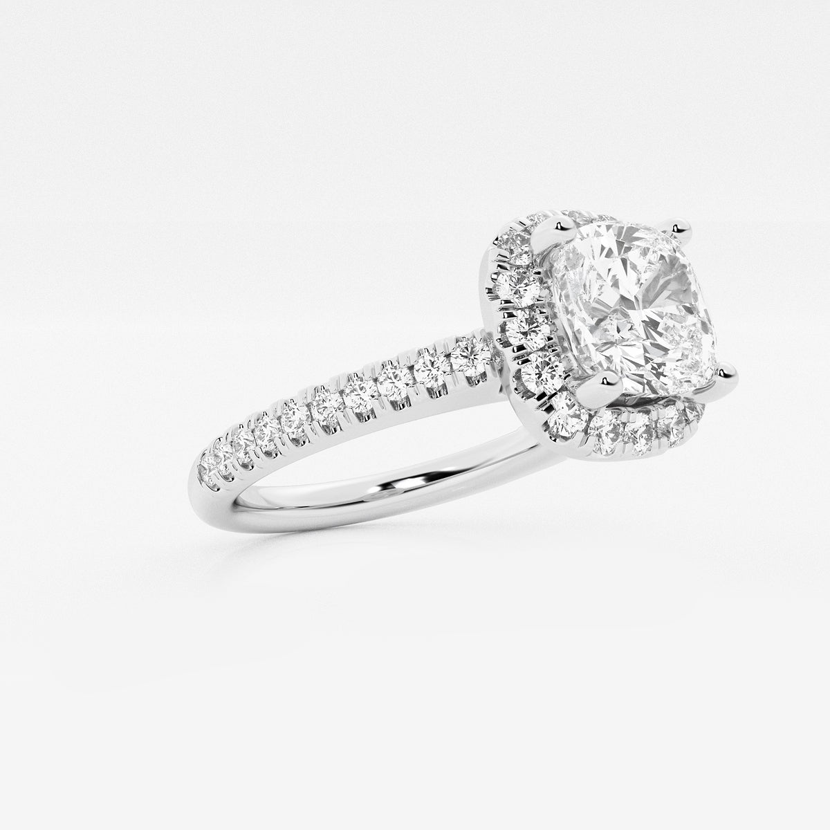 Moonlight Cushion Diamond V-Prong Halo Ring in 14K White Gold - 2.5 CTW