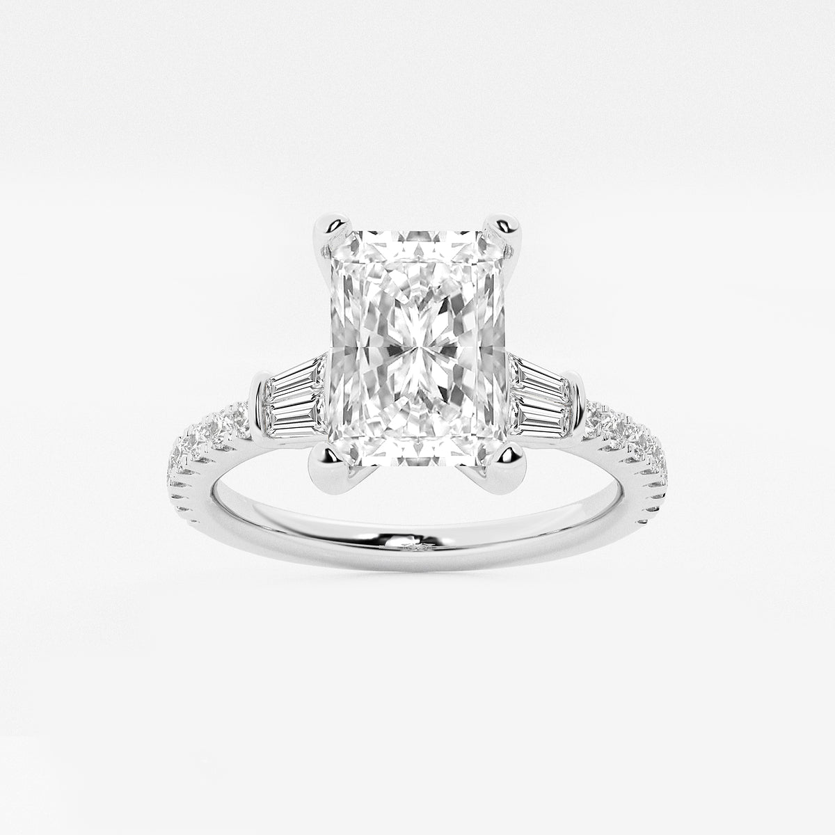 Radiant Diamond Engagement Ring with Double Baguette Accents in Platinum - 2.5 CTW