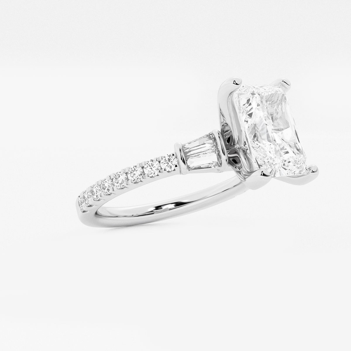 Radiant Diamond Engagement Ring with Double Baguette Accents in Platinum - 2.5 CTW