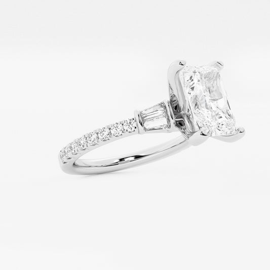 Radiant Diamond Engagement Ring with Double Baguette Accents in Platinum - 2.5 CTW