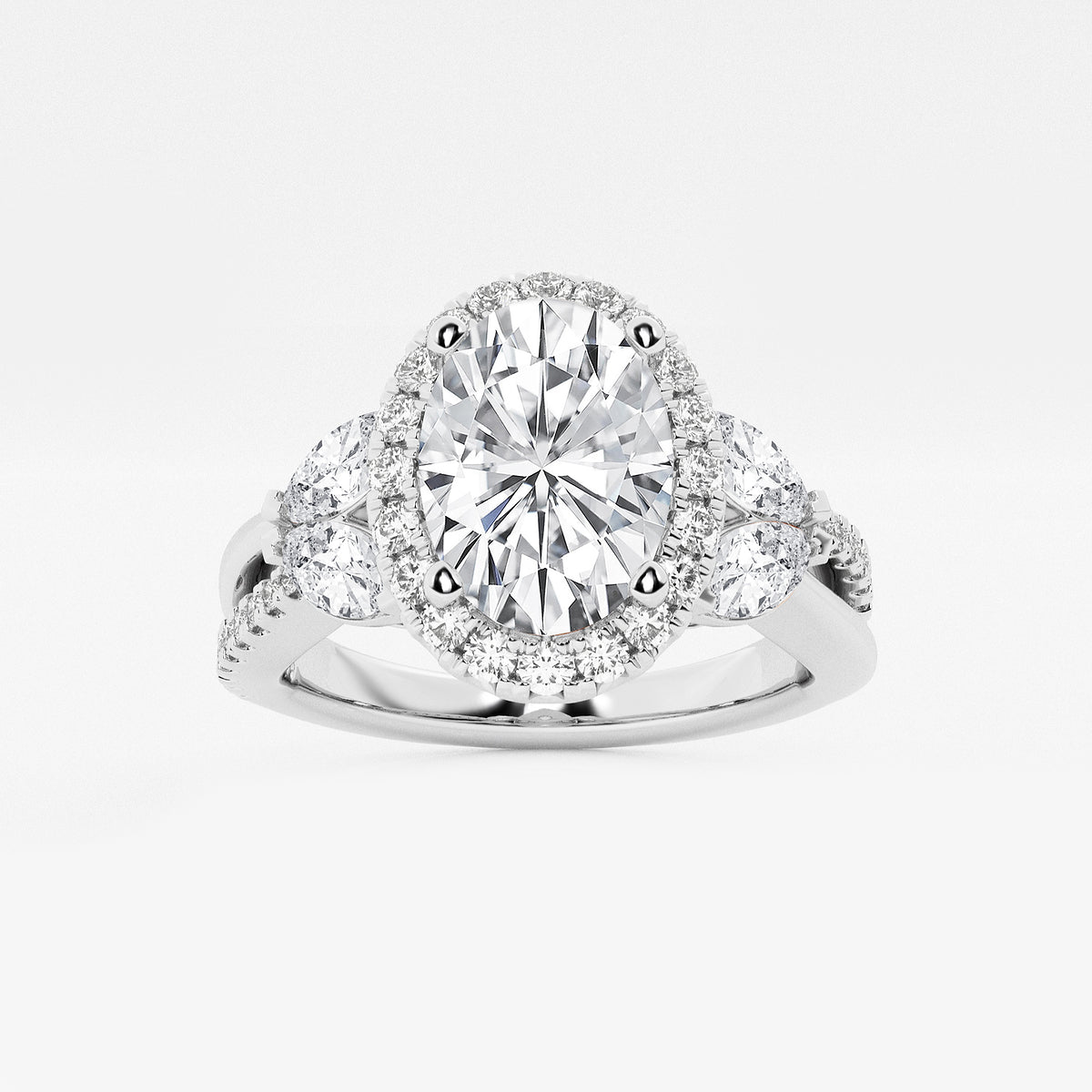Zenith Oval Diamond Flower Petal Halo Engagement Ring in Platinum - 2.875 CTW