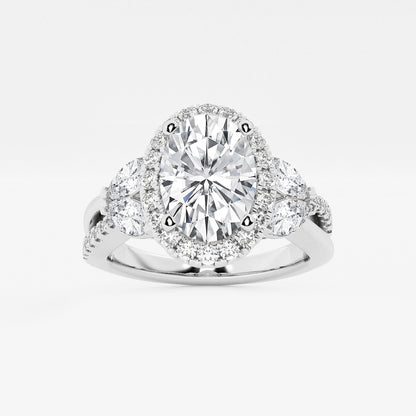 Zenith Oval Diamond Flower Petal Halo Engagement Ring in Platinum - 2.875 CTW
