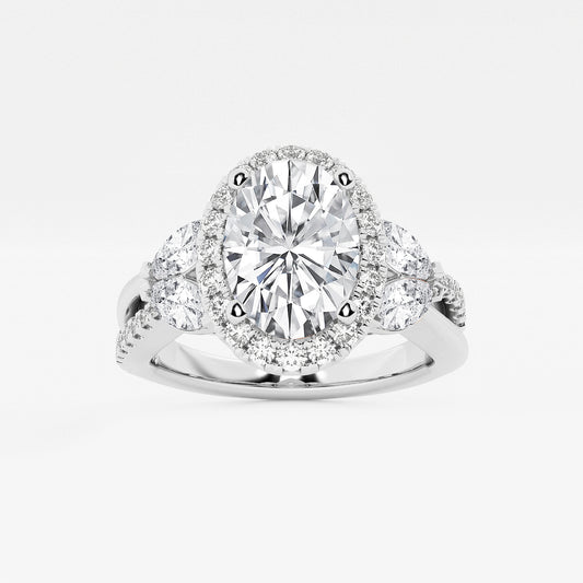 Zenith Oval Diamond Flower Petal Halo Engagement Ring in Platinum - 2.875 CTW