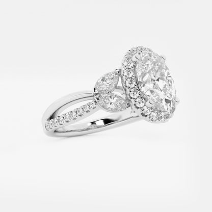 Zenith Oval Diamond Flower Petal Halo Engagement Ring in Platinum - 2.875 CTW