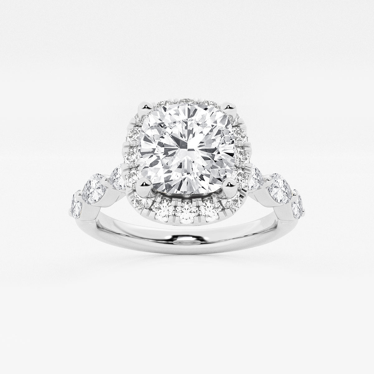 Ara Cushion Diamond Floating Marquise Halo Ring in Platinum - 2.75 CTW