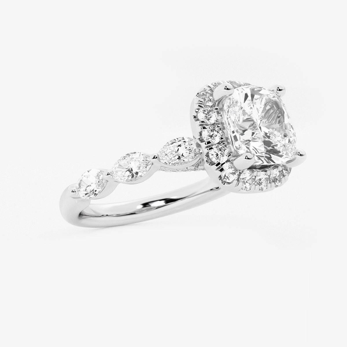 Ara Cushion Diamond Floating Marquise Halo Ring in Platinum - 2.75 CTW