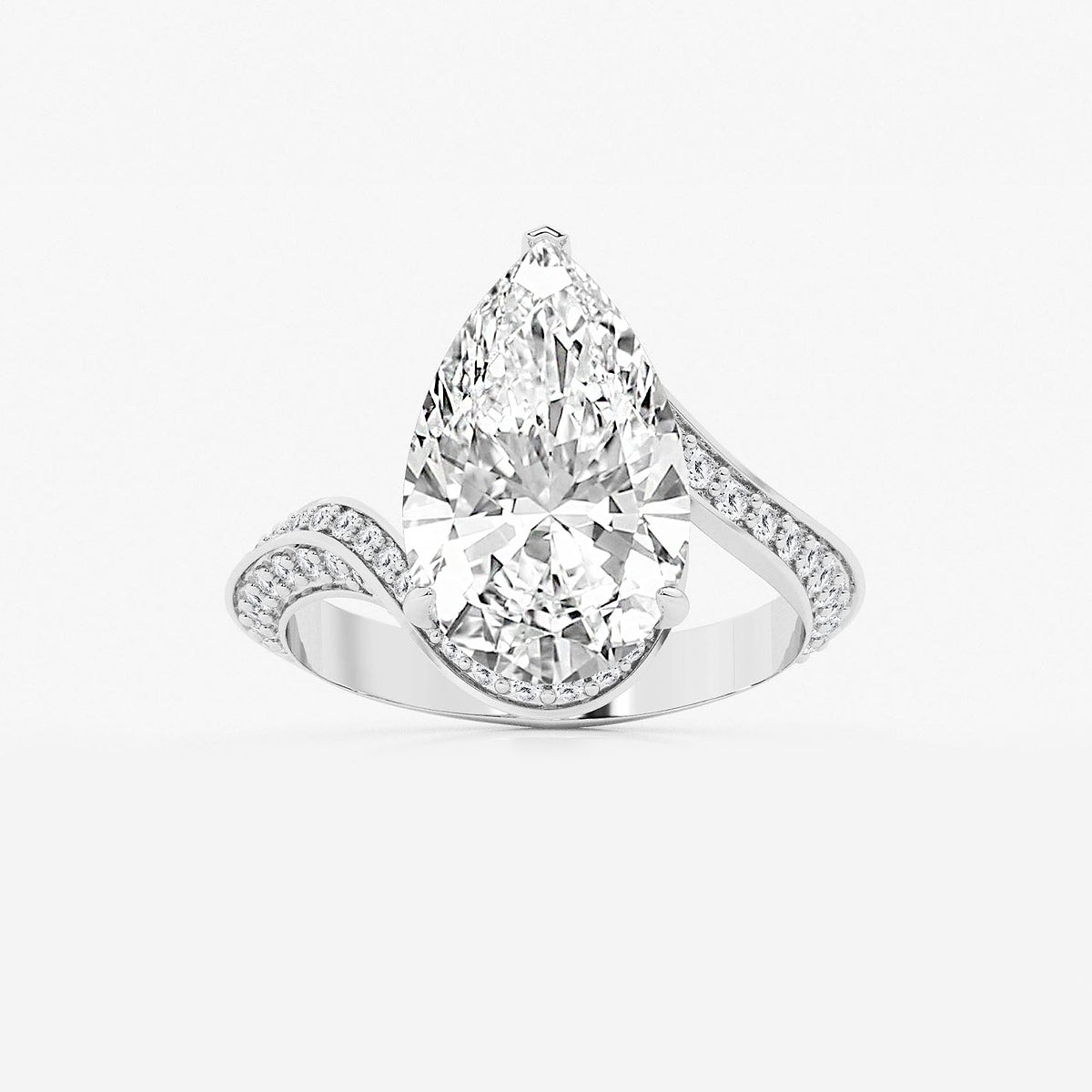 Rebecca Pear Diamond Twisted Bypass Side Stone Ring in Platinum - 3.5 CTW