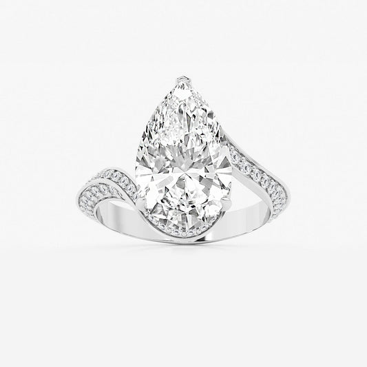 Rebecca Pear Diamond Twisted Bypass Side Stone Ring in Platinum - 3.5 CTW
