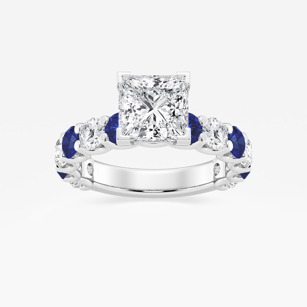 Olivia Princess Diamond & Sapphire Side Stone Ring in 14K White Gold - 3.5 CTW