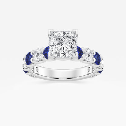 Olivia Princess Diamond & Sapphire Side Stone Ring in 14K White Gold - 3.5 CTW