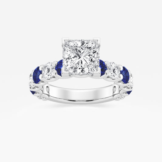 Olivia Princess Diamond & Sapphire Side Stone Ring in 14K White Gold - 3.5 CTW