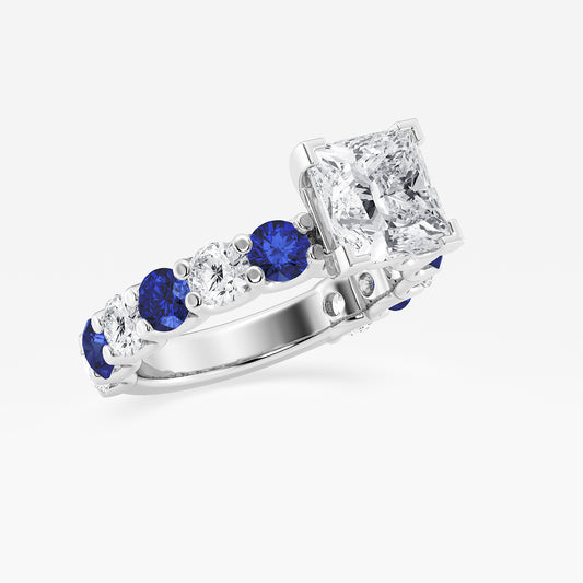 Olivia Princess Diamond & Sapphire Side Stone Ring in 14K White Gold - 3.5 CTW