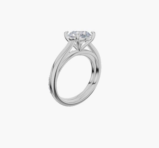 Cathedral engagement 4 prongs round diamond 1 carat ring