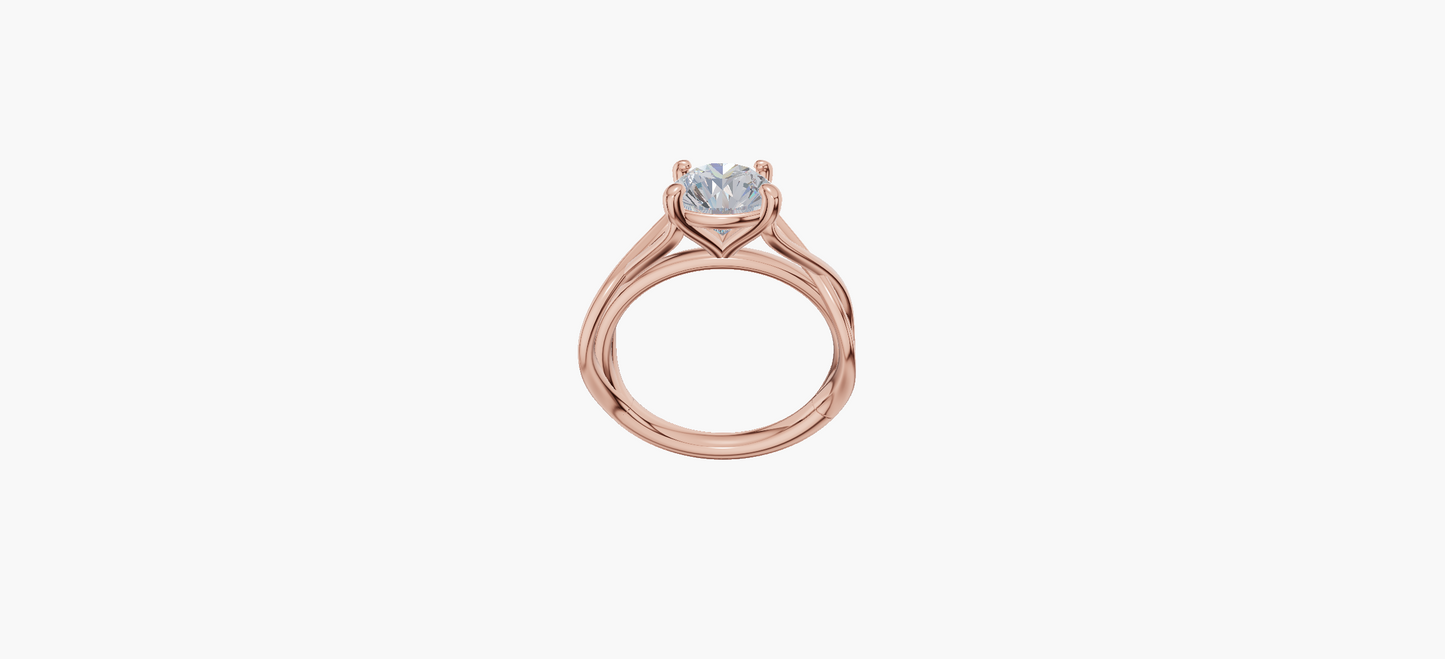 Twisted engagement 4 prongs round diamond 1 carat ring