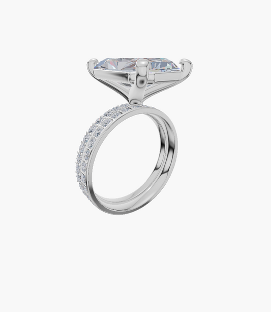 Channel engagement 4 prongs emerald diamond 6 carat ring