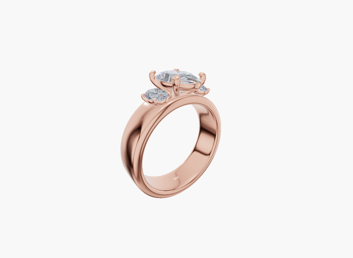 Wide-plain engagement 4 prongs oval diamond 1 carat ring