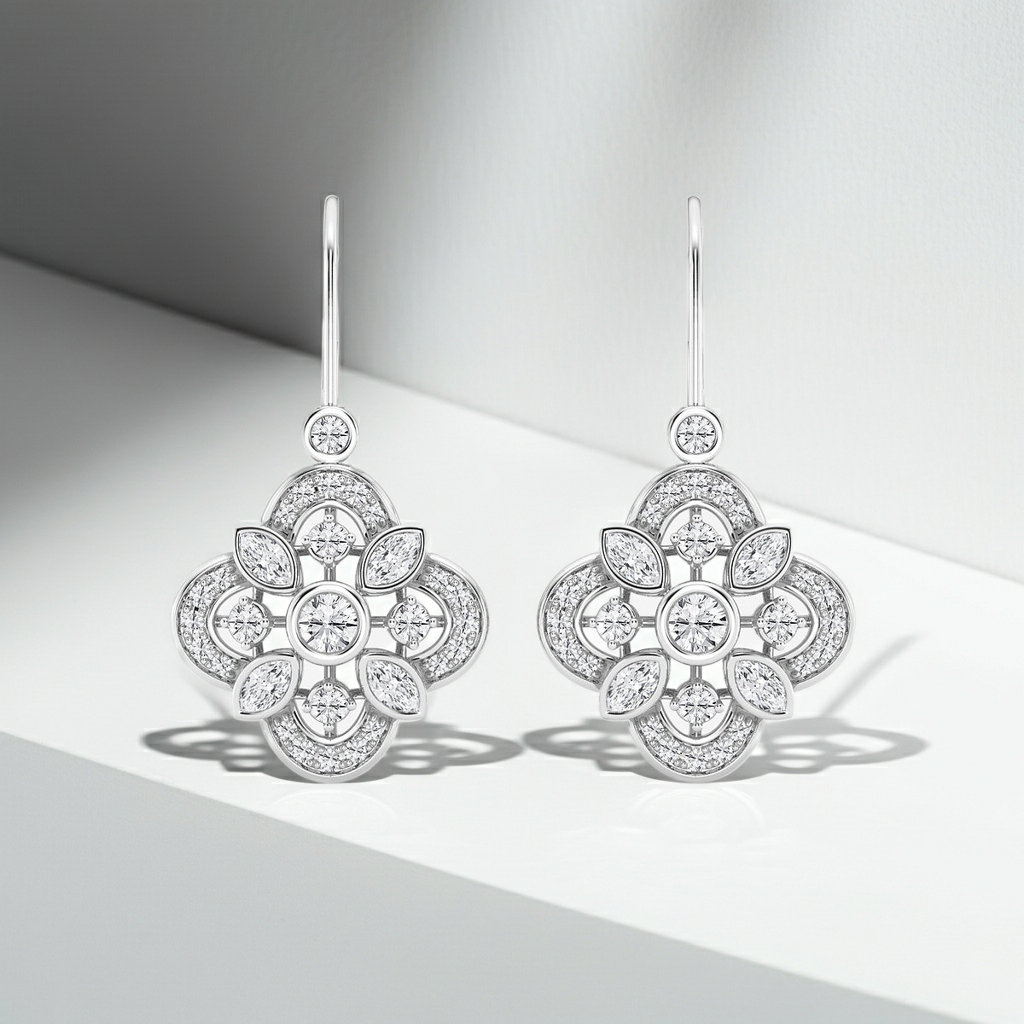 1 1/2 ctw Marquise Lab Grown Diamond Vintage Inspired Earrings    Platinum, DE, VS1